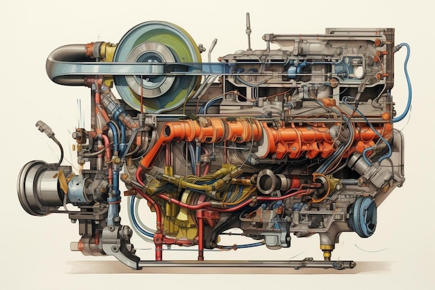 un dibujo de un motor de coche con la palabra motor en él