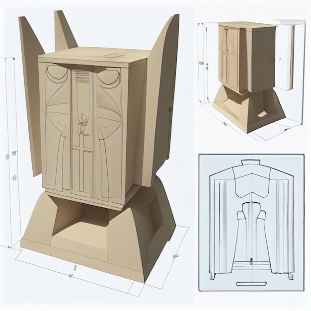 Foto dibujo de un mueble de madera sobre un pedestal generativo ai