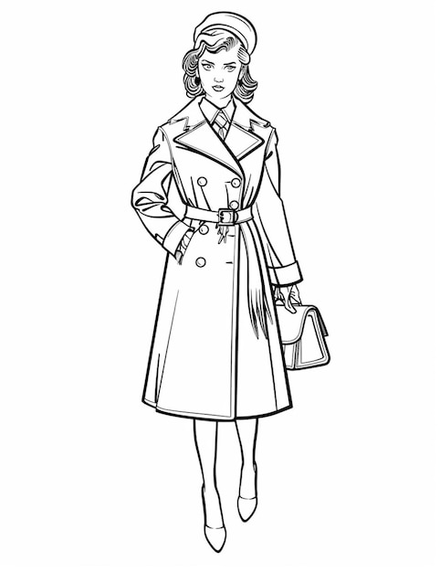 Foto un dibujo de una mujer con abrigo y sombrero generativo ai