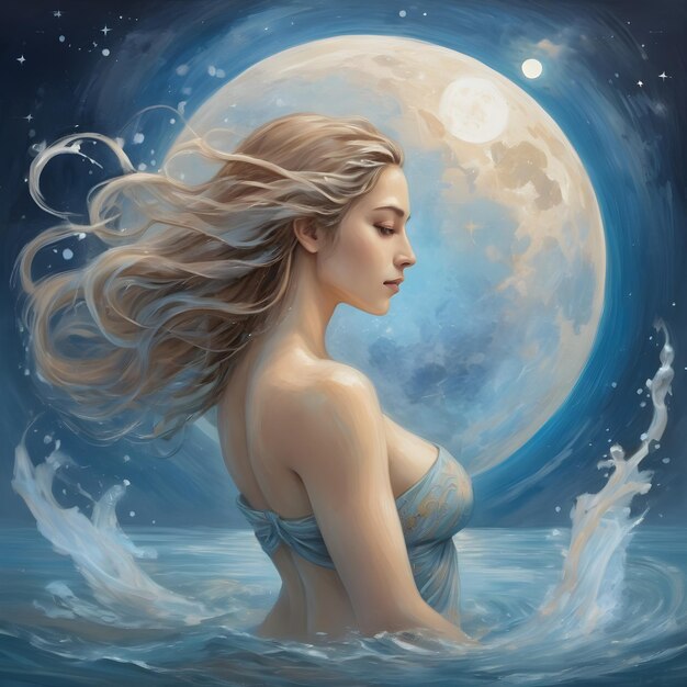 Foto un dibujo de una mujer acuario signo zodiacal acuario