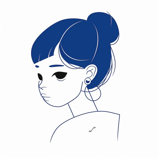 un dibujo de una mujer con cabello azul y un peinado azul.