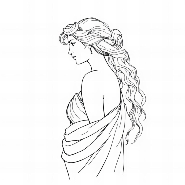 un dibujo de una mujer con cabello largo y cabello largo