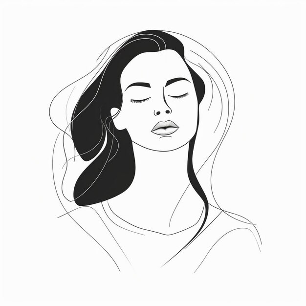 un dibujo de una mujer con cabello largo y un cabello largo.