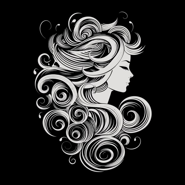 un dibujo de una mujer con cabello largo y cabello rizado