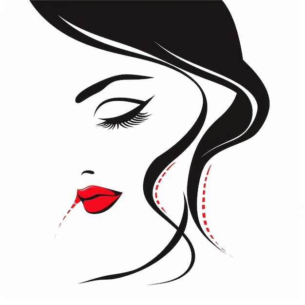 un dibujo de una mujer con cabello largo y labios rojos
