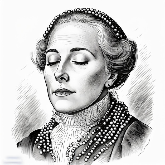 Foto un dibujo de una mujer con una camisa de cuello con un collar de perlas