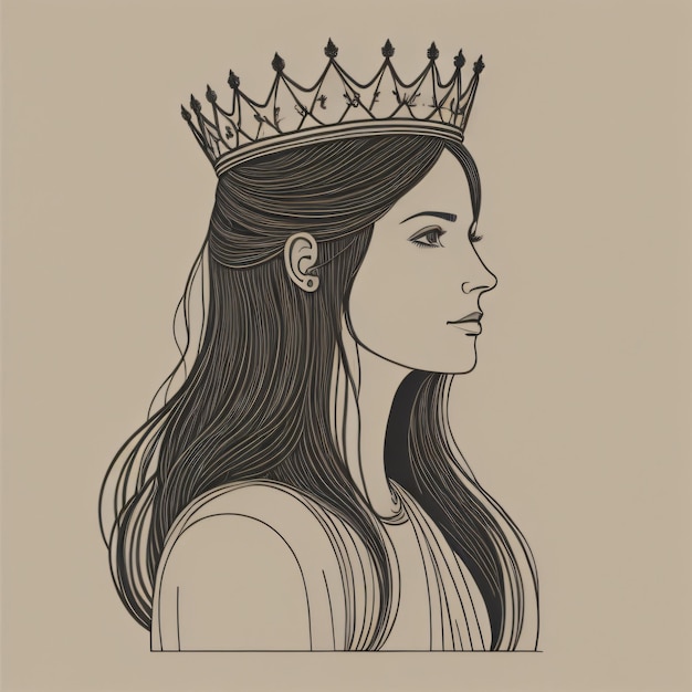 Un dibujo de una mujer con una corona en la cabeza.