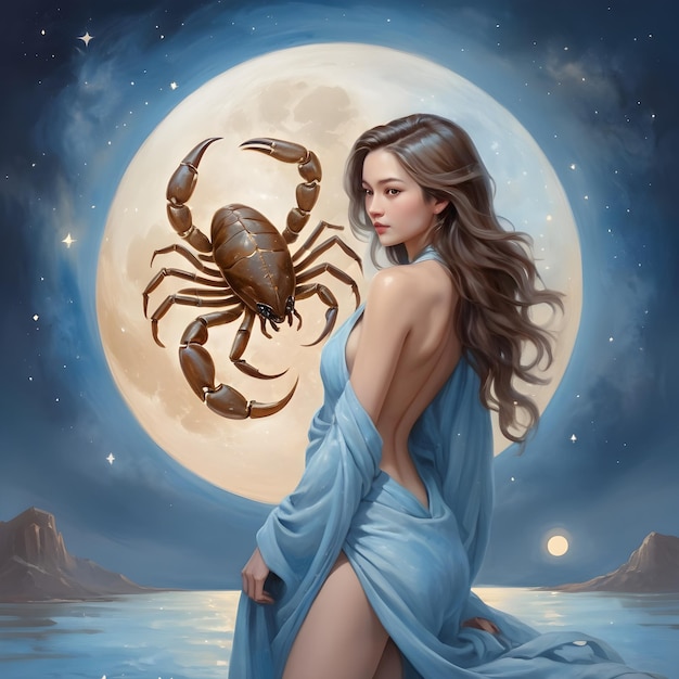 un dibujo de una mujer escorpio signo zodiacal escorpio