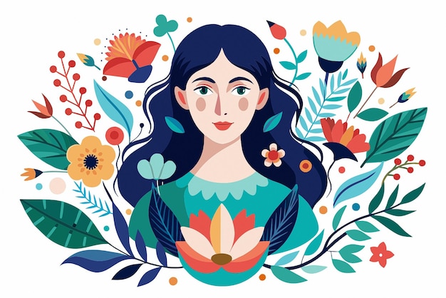 un dibujo de una mujer con una flor en el pelo