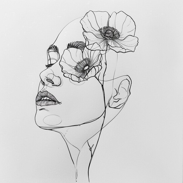 Foto dibujo de una mujer con flores en el cabello generativo ai