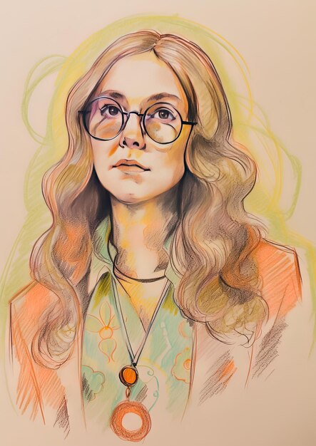 Foto un dibujo de una mujer con gafas y un collar con un collar en él