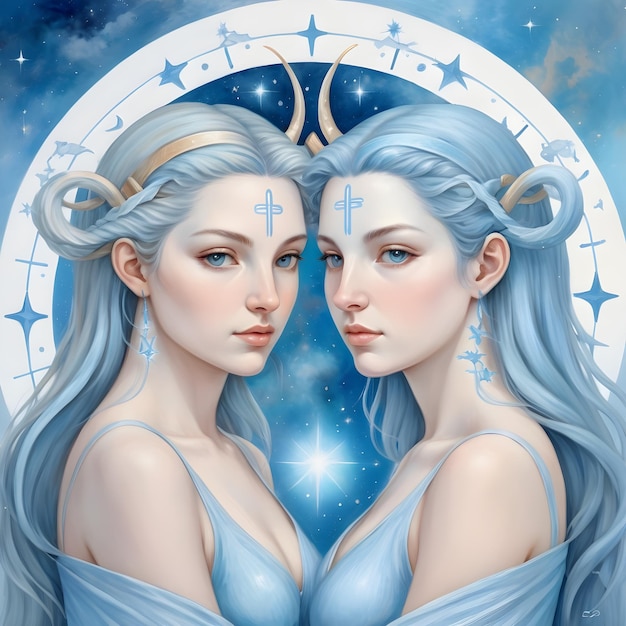 un dibujo de una mujer gemini signo zodiacal gemini