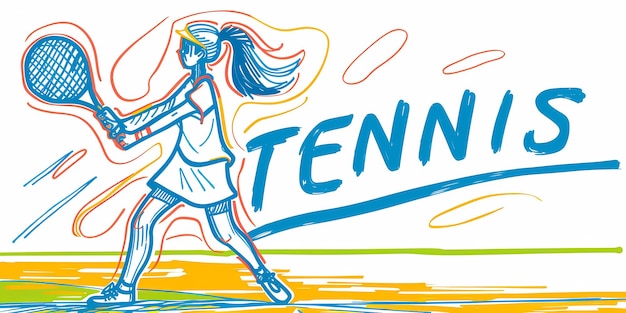 un dibujo de una mujer con una raqueta de tenis en él