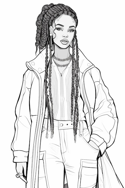 un dibujo de una mujer con rastas y un abrigo generativo ai