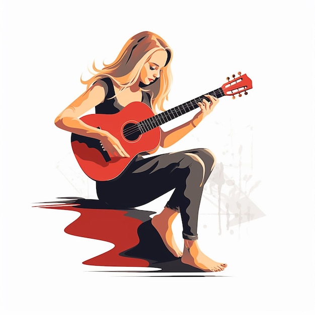 Un dibujo de una mujer tocando una guitarra.