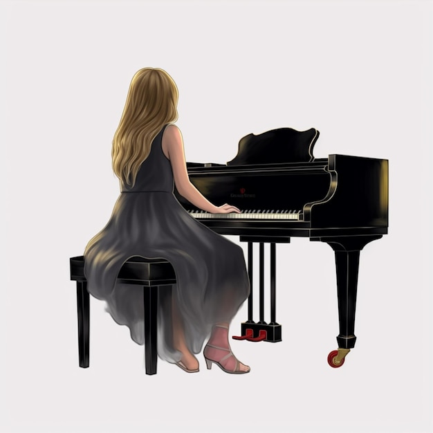 Foto un dibujo de una mujer tocando un piano con el número 2 en él.