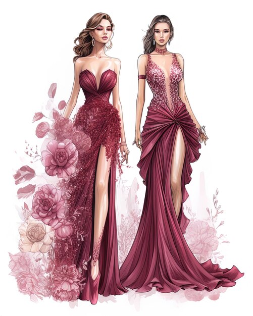 un dibujo de una mujer en un vestido rojo con un vestido rosa y las palabras ella es una dama