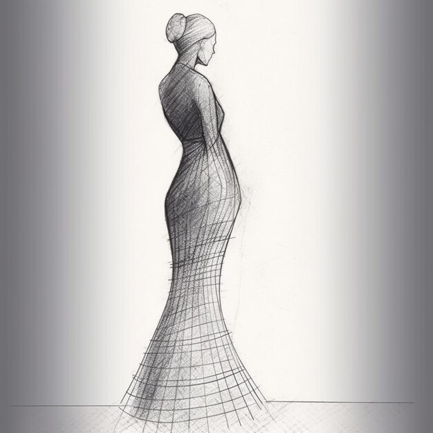 un dibujo de una mujer en un vestido con un sombrero en generativo ai