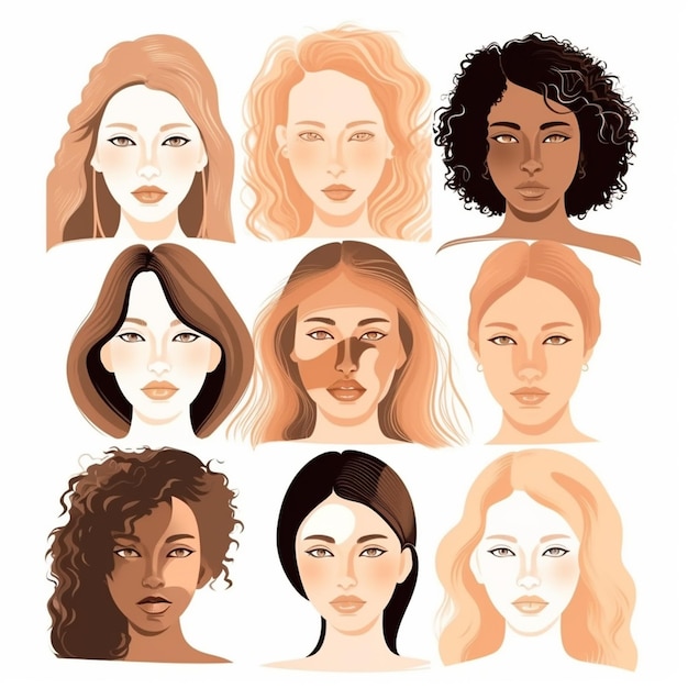 Foto un dibujo de mujeres con diferentes peinados.