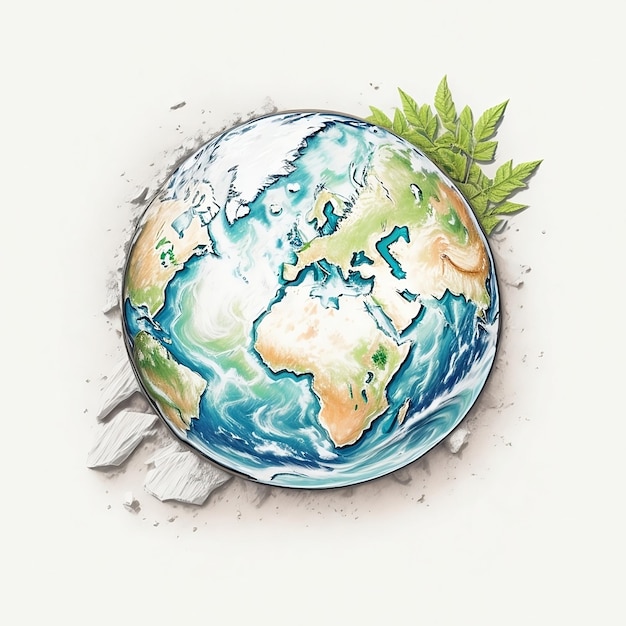 Un dibujo de un mundo con una hoja para celebrar el día mundial del ozono