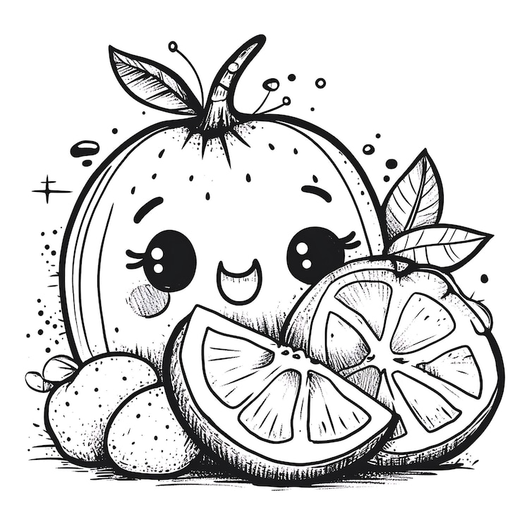 Foto un dibujo de una naranja de dibujos animados con una rebanada de naranja