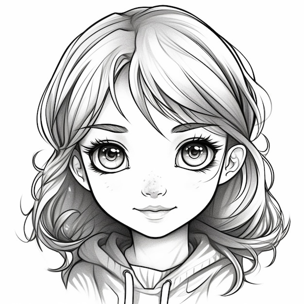 Un dibujo de una niña con cabello largo y una sudadera con capucha generativa ai.