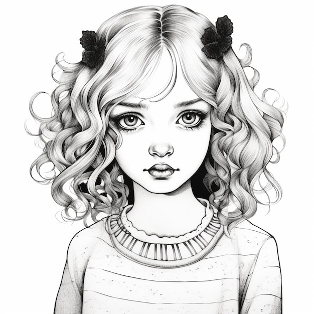 un dibujo de una niña con cabello rizado y un lazo ai generativo