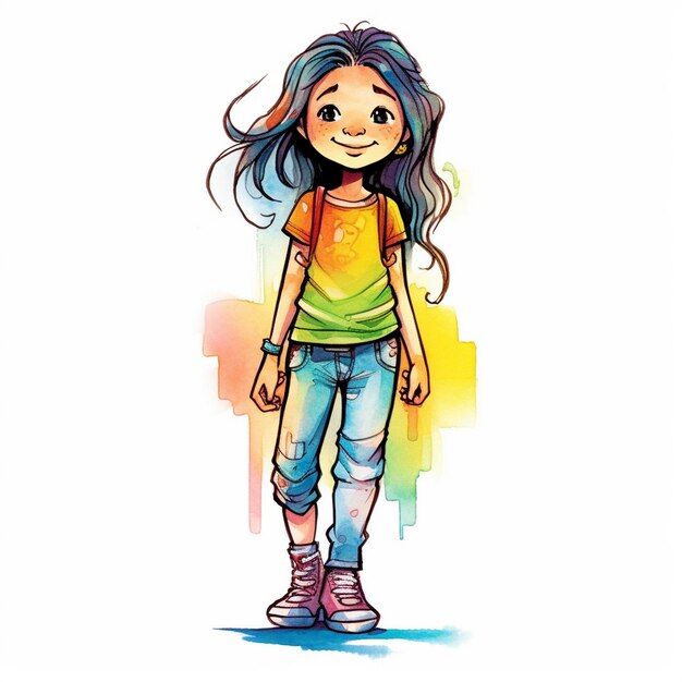 Foto un dibujo de una niña con una camiseta que dice 