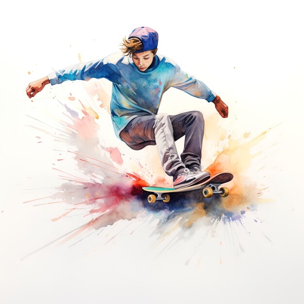 un dibujo de un niño en una patineta con la palabra en él