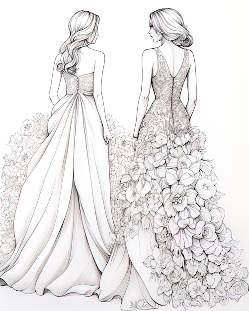 dibujo de una novia y su vestido de novia
