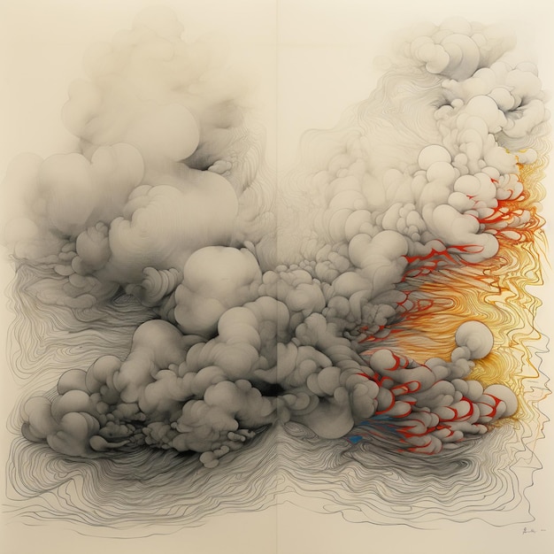 Un dibujo de una nube con la palabra fuego en ella.