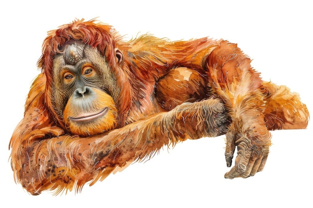 Foto un dibujo de un orangután con un fondo marrón