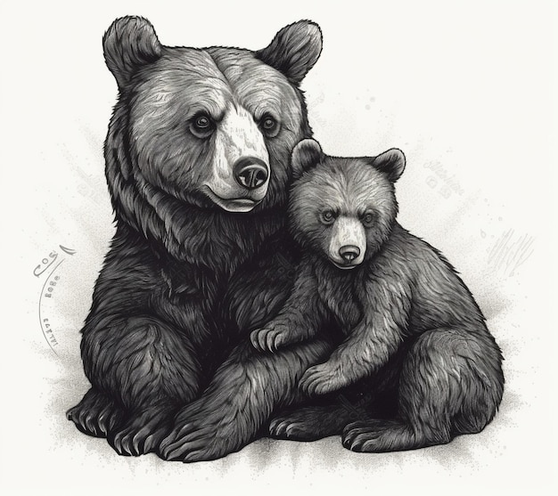 Un dibujo de un oso y un bebé oso.