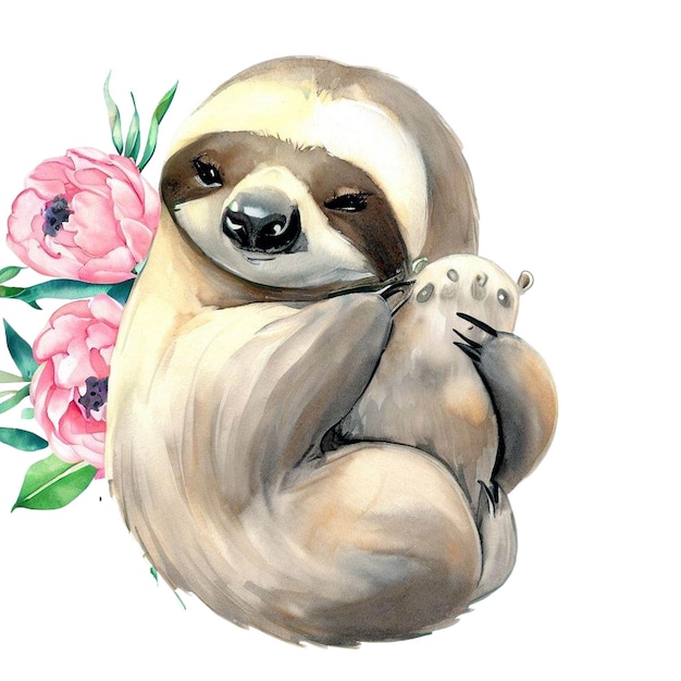un dibujo de un oso con una flor al fondo