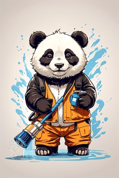 un dibujo de un oso panda con un arma y un arma.