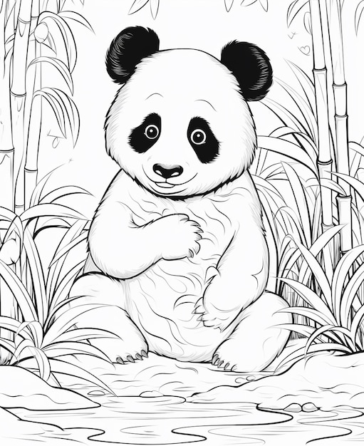 Dibujo de oso panda sentado en el agua para colorear ai generativo