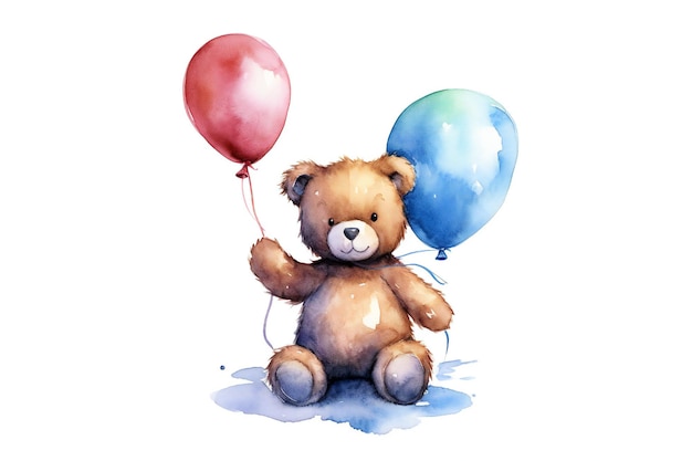Un dibujo de un oso de peluche sosteniendo globos.