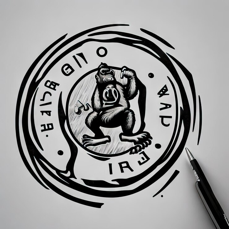 Foto un dibujo de un oso con una pluma en el medio