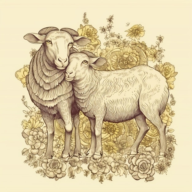 Un dibujo de una oveja y un cordero.