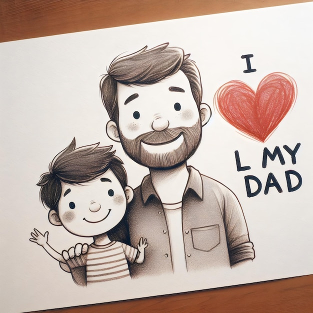 un dibujo de un padre y un hijo con un corazón rojo que dice que amo a mi padre