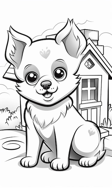 Dibujo de página de colorear de perro lindo libro de colorear en blanco y negro para niños