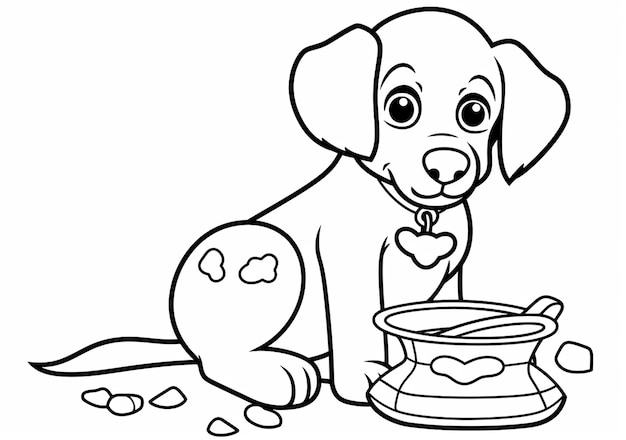 Dibujo de página de colorear de perro lindo libro de colorear en blanco y negro para niños