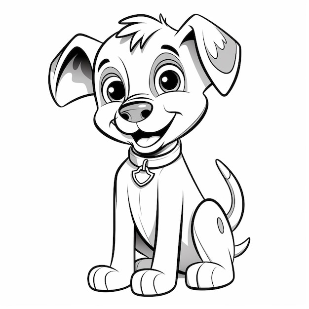 Dibujo de página de colorear de perro lindo libro de colorear en blanco y negro para niños