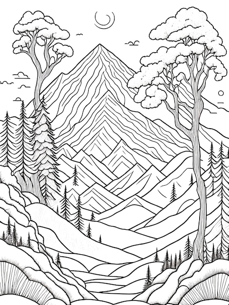 Dibujo de paisaje de montaña para colorear