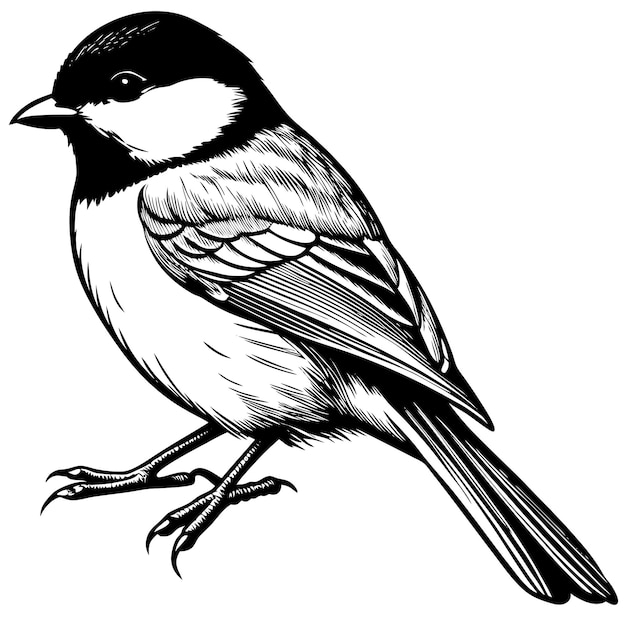 un dibujo de un pájaro con una cara negra y blanca