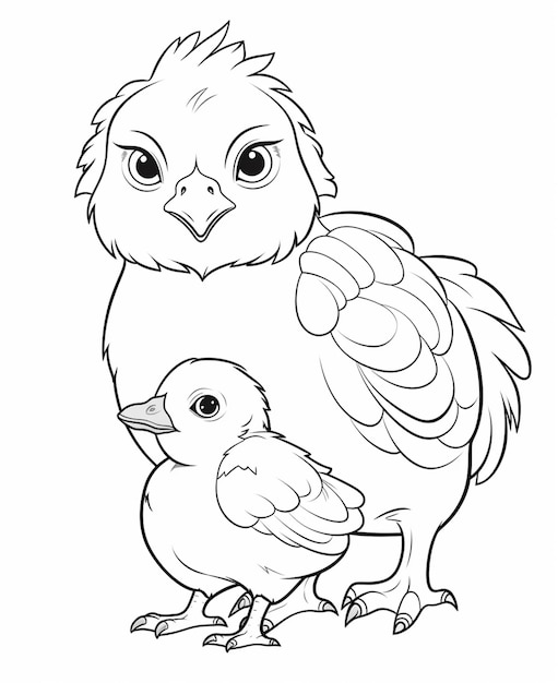 Un dibujo de un pájaro y un pajarito sentados uno encima del otro