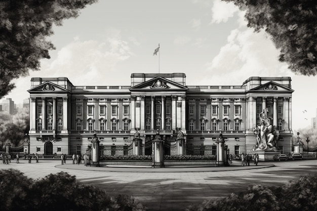 Un dibujo del palacio de buckingham en londres