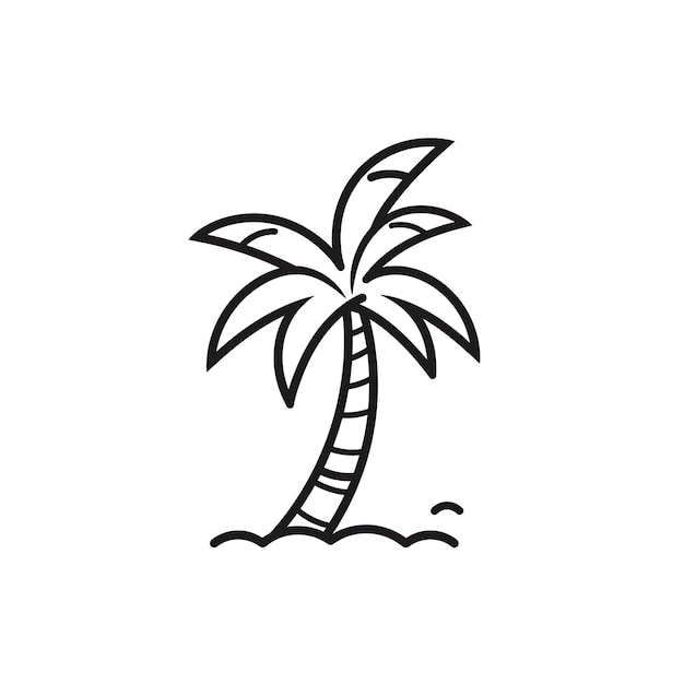 un dibujo de una palmera en una playa con olas