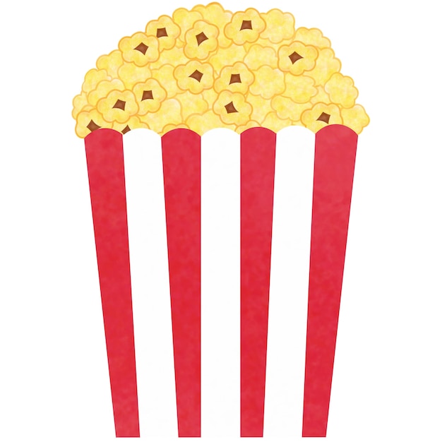 Dibujo de palomitas de maíz aisladas sobre un fondo blanco para su uso como un concepto de comida y bocadillo de ilustración