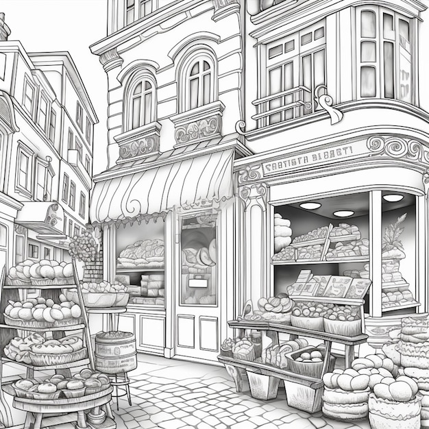 dibujo de una panadería con una variedad de panes ai generativo